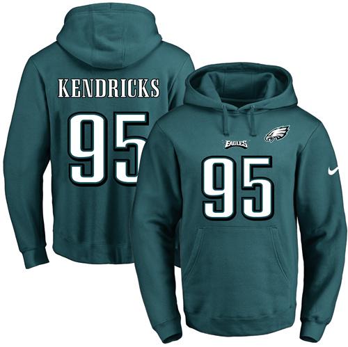 Nike Eagles #95 Mychal Kendricks Midnight Green Name & Number Pullover NFL Hoodie - Click Image to Close